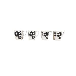 Coventry Freedom Fine Porcelain Black Floral Coffee Mugs Set of 4 White Black Hi